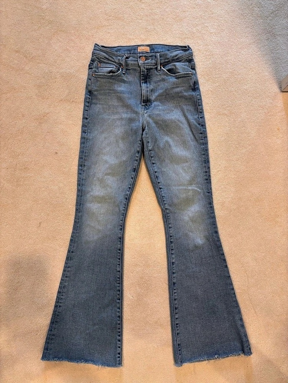 Mother The Weekender Fray Blue Flare Jeans